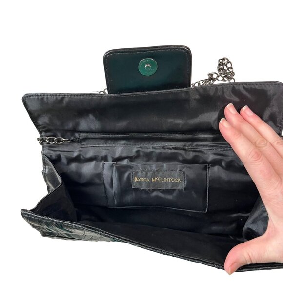 Jessica McClintock purse black leather chain strap evening bag VTG 80's - Picture 5 of 7